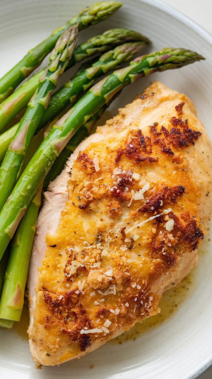 Baked Parmesan crusted chicken with asparagus